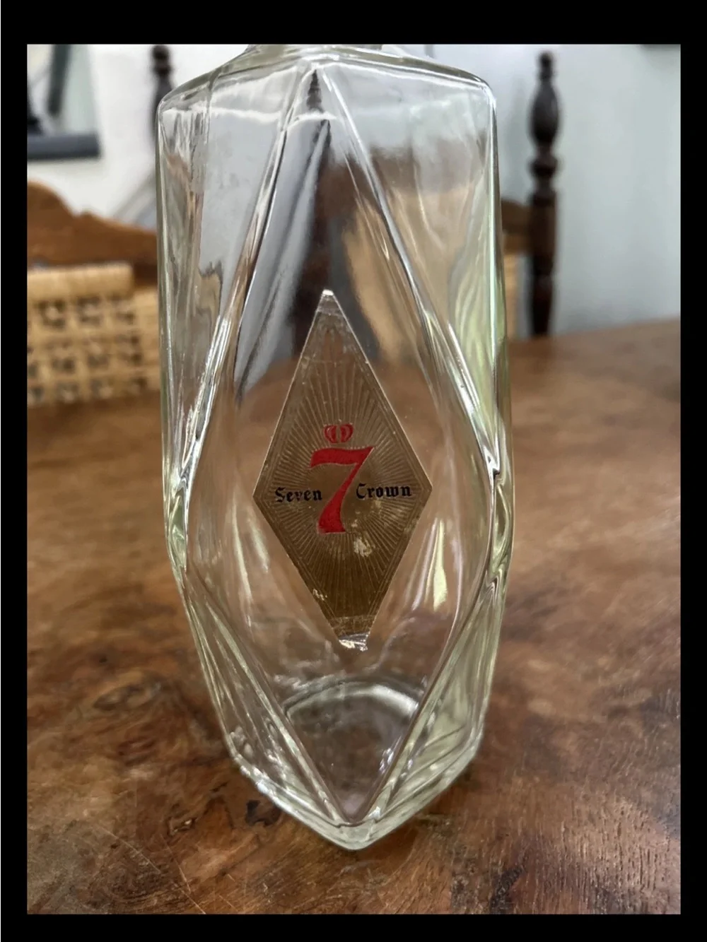 Vintage Seagram’s Seven 7 Crown Glass 8 Sided Decanter Bottle Empty 1960s 1970s